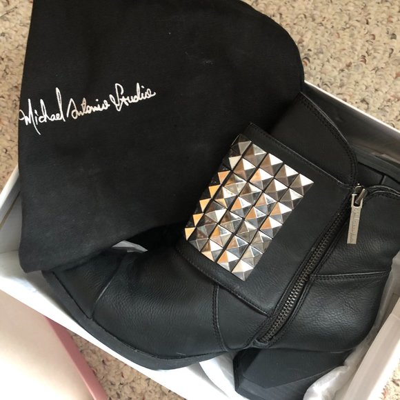 Michael Antonio Studio Marcos Black Studded Ankle Boots Punk Goth Metal Biker - Picture 3 of 6